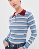 Brandon Maxwell Brandon Maxwell The Joni Silk Cashmere Blend Knit Polo Top Blue Stripe - 2