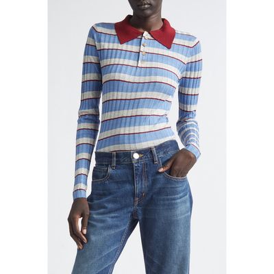 Brandon Maxwell Brandon Maxwell The Joni Stripe Rib Silk & Cashmere Polo Sweater