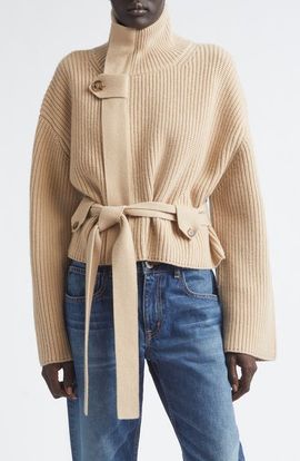 Brandon Maxwell Brandon Maxwell The Neal Belted Cashmere Zip Cardigan