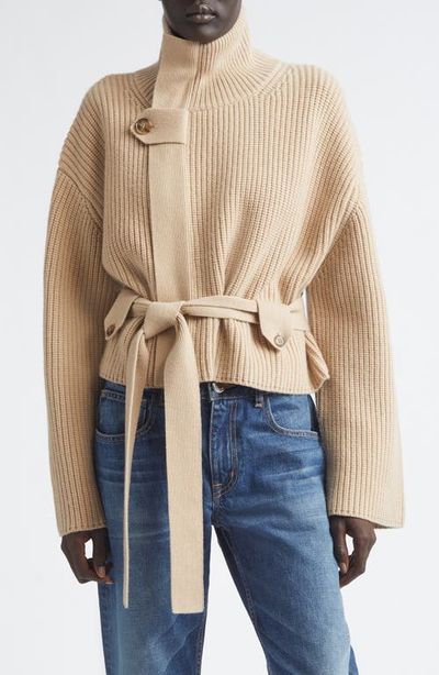 Brandon Maxwell Brandon Maxwell The Neal Belted Cashmere Zip Cardigan