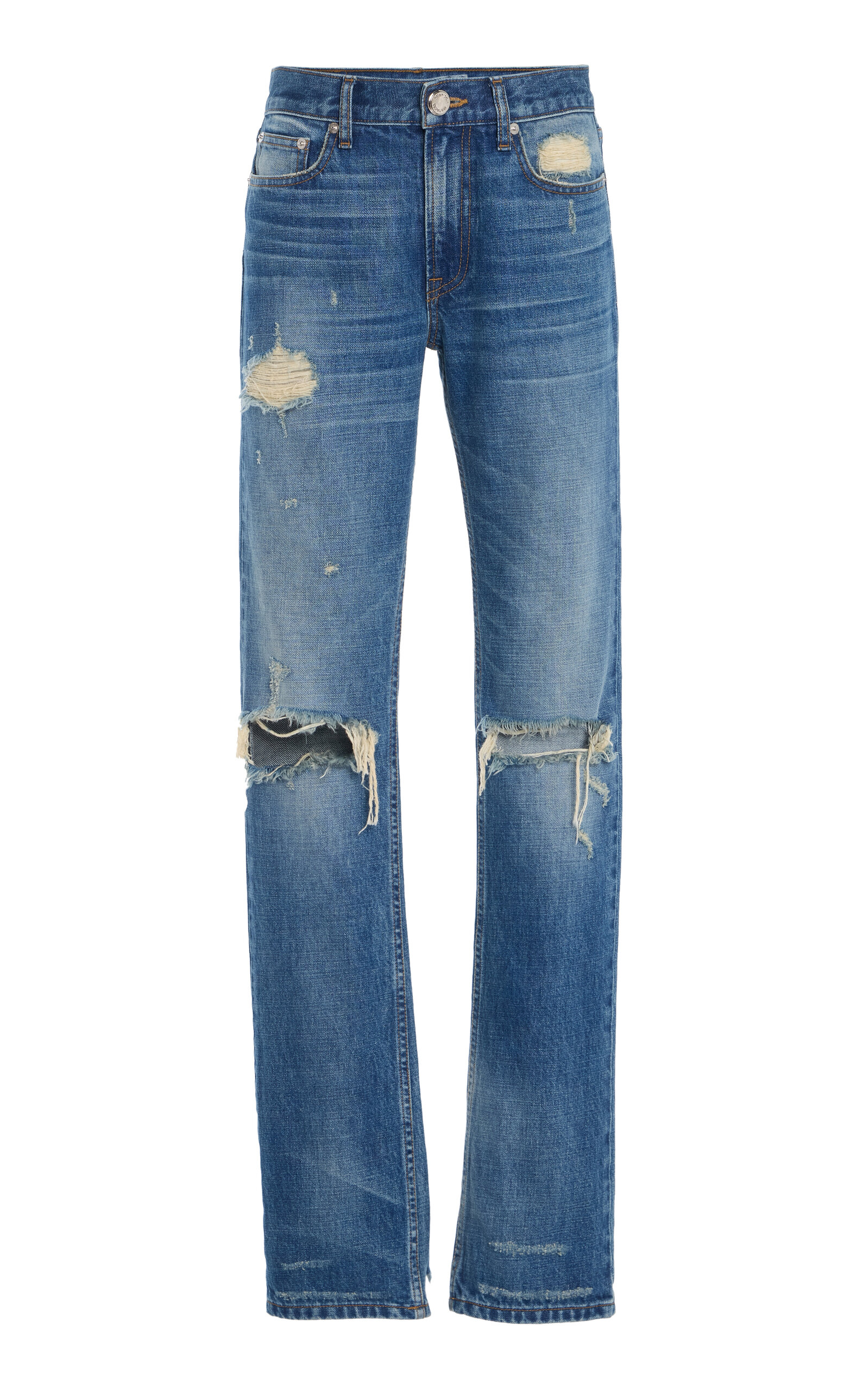 Brandon Maxwell Brandon Maxwell The Riggs Distressed Denim Skinny Jeans Medium Wash 28