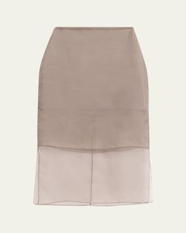 Brandon Maxwell Brett Layered Silk Organza Midi Pencil Skirt