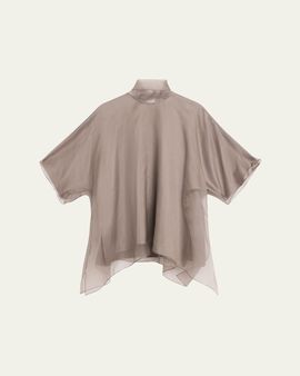 Brandon Maxwell Cali Scarf-Neck Silk Organza Blouse