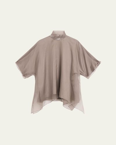 Brandon Maxwell Cali Scarf-Neck Silk Organza Blouse