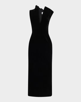 Brandon Maxwell Farren Asymmetric Velvety Maxi Dress