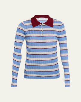Brandon Maxwell Joni Knit Polo Long-Sleeve Shirt