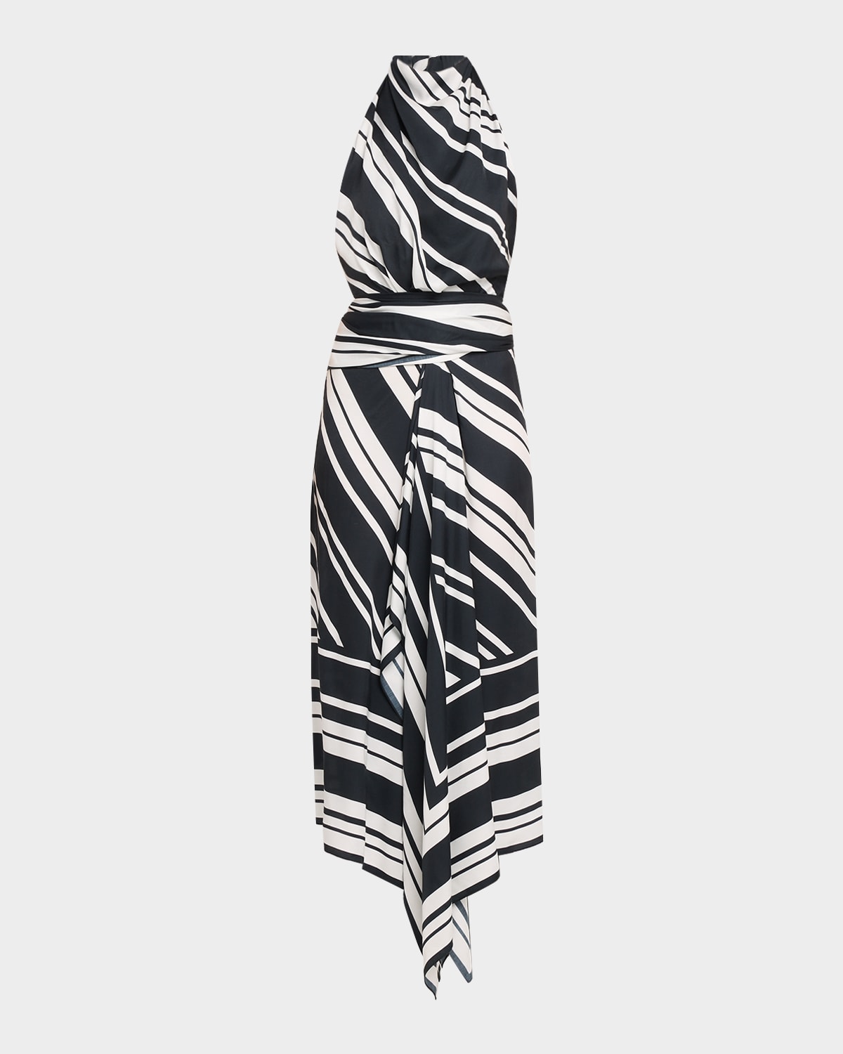 Brandon Maxwell Marin Striped Satin Halter Midi Scarf Dress