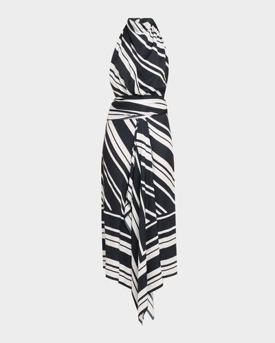 Brandon Maxwell Marin Striped Satin Halter Midi Scarf Dress
