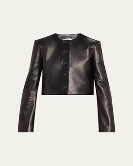 Brandon Maxwell Ryder Leather Cropped Box Jacket