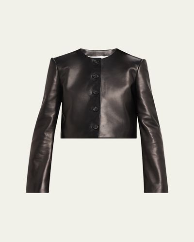 Brandon Maxwell Ryder Leather Cropped Box Jacket