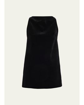 Brandon Maxwell Sable High-Neck Velvety Mini Dress