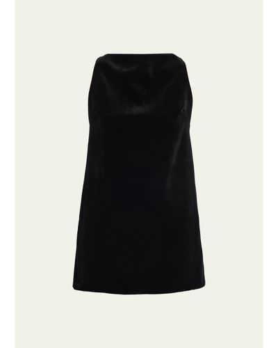 Brandon Maxwell Sable High-Neck Velvety Mini Dress