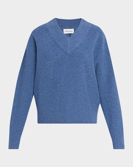 Brandon Maxwell The Maris Cashmere Rib V-Neck Sweater