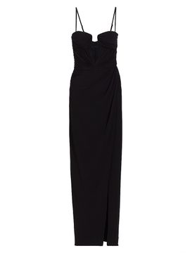Brandon Maxwell Women's Plunge-Neck Bow Wrap-Skirt Gown