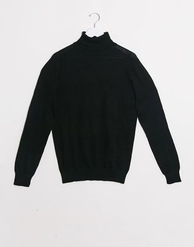 Brave Soul Brave Soul 100% cotton roll neck sweater in black