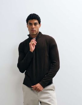 Brave Soul Brave Soul 1/4 zip knit sweater in brown
