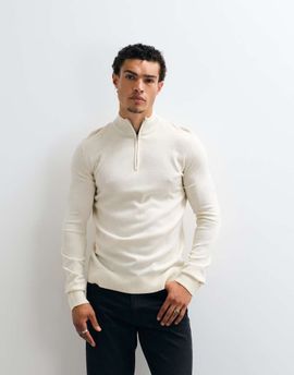 Brave Soul Brave Soul 1/4 zip knit sweater in stone-Neutral