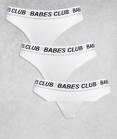 Brave Soul Brave Soul 3 pack babes club thongs with elastic waistband in white