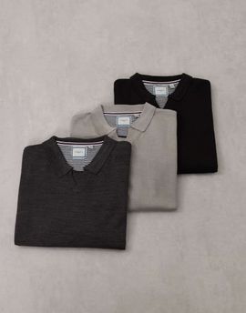 Brave Soul Brave Soul 3 pack long sleeve trophy neck polo shirt-Multi