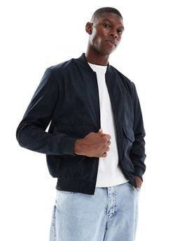 Brave Soul Brave Soul borg lined short bomber jacket in navy