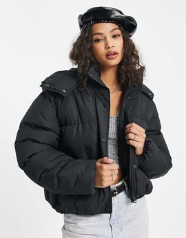 Brave Soul Brave Soul bunny hooded puffer jacket in black