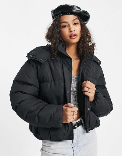 Brave Soul Brave Soul bunny hooded puffer jacket in black