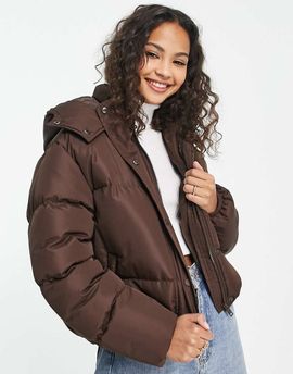Brave Soul Brave Soul bunny hooded puffer jacket in chocolate brown