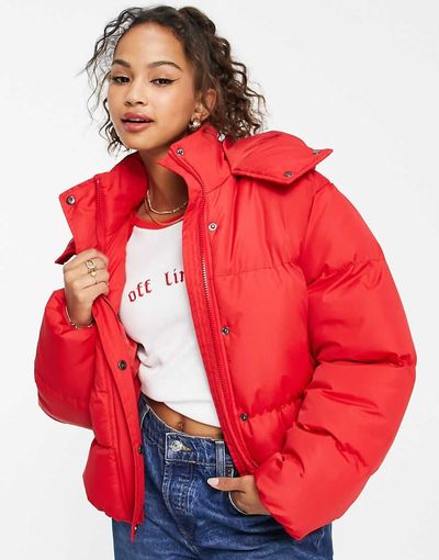 Brave Soul Brave Soul bunny hooded puffer jacket in red