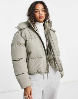 Brave Soul Brave Soul Bunny hooded puffer jacket in sage green