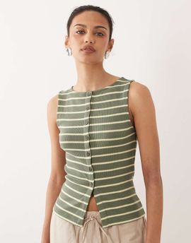 Brave Soul Brave Soul button down jersey tank top in green stripe