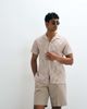 Brave Soul Brave Soul camp collar short sleeve shirt in ecru seersucker stripes-Neutral - 3