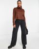 Brave Soul Brave Soul cattio boxy cropped turtle neck sweater in brown - 4