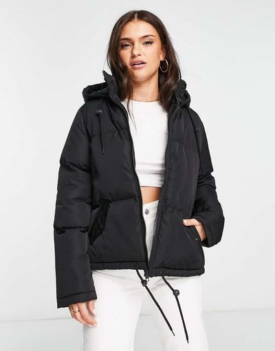 Brave Soul Brave Soul cello hooded puffer jacket in black