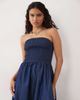 Brave Soul Brave Soul chambray strapless midi dress with shirred bodice in indigo-Navy - 1