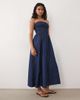 Brave Soul Brave Soul chambray strapless midi dress with shirred bodice in indigo-Navy - 2