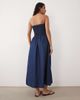 Brave Soul Brave Soul chambray strapless midi dress with shirred bodice in indigo-Navy - 4