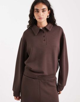 Brave Soul Brave Soul collared sweatshirt in chocolate brown scuba-style fabric - part of a set
