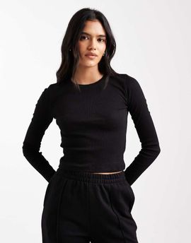 Brave Soul Brave Soul cotton blend long sleeve t-shirt in black