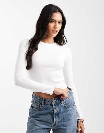 Brave Soul Brave Soul cotton blend long sleeve t-shirt in white