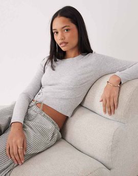Brave Soul Brave Soul cotton long sleeve T-shirt in gray heather