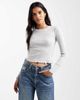 Brave Soul Brave Soul cotton long sleeve T-shirt with lettuce hem in gray - 1