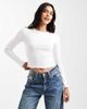 Brave Soul Brave Soul cotton long sleeve T-shirt with lettuce hem in white - 1