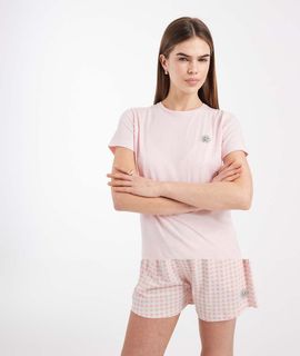 Brave Soul Brave Soul cotton t-shirt and floral print shorts pajama set with daisy embroidery in pink