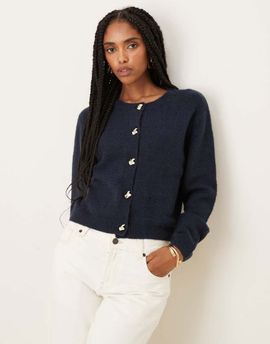 Brave Soul Brave Soul crew neck cardigan with contrast buttons in navy