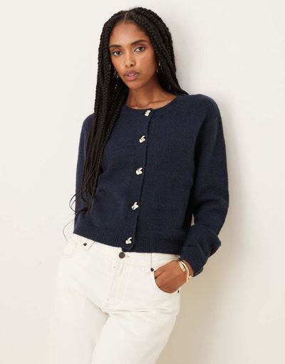 Brave Soul Brave Soul crew neck cardigan with contrast buttons in navy