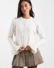 Brave Soul Brave Soul crew neck knit cardigan with ruffle cuffs and hem in ivory-White - 1