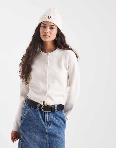 Brave Soul Brave Soul crew neck soft touch cardigan in cream-White