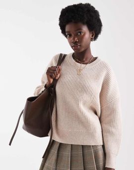 Brave Soul Brave Soul crew neck sweater in oat-Neutral