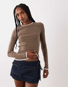 Brave Soul Brave Soul double layer long sleeve tee in mocha-Brown