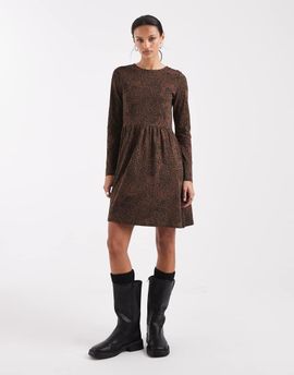 Brave Soul Brave Soul drop waist jersey mini dress in black and brown animal print